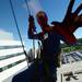 Spiderman is seen hanging from a rope outside of an eighth-floor window at C.S. Mott Children's Hospital on Monday, June, 3, 2013. Melanie Maxwell I AnnArbor.com